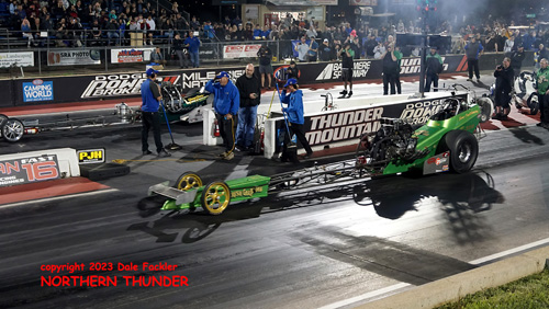Tim Cullinan - 'Irish Car Bomb' #300 NTF (near lane) vs 
Jimi Young - 'Young Guns Racing' #380 NTF (far lane)